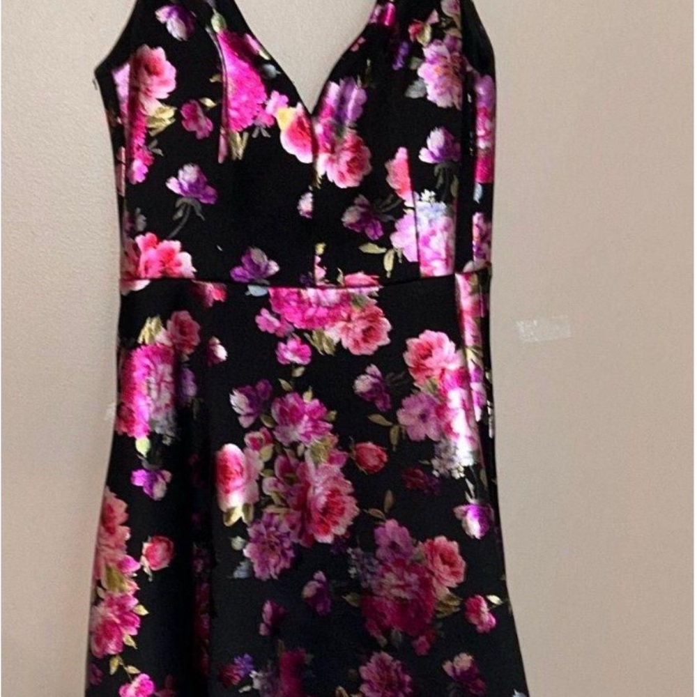 B Darlin Black and Pink Floral Mini Dress